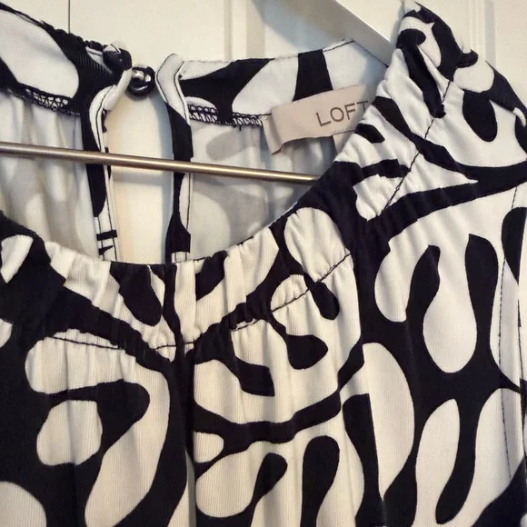 LOFT Black and White Patterned Dress Size Large Groovy Beach - Picture 4 of 8